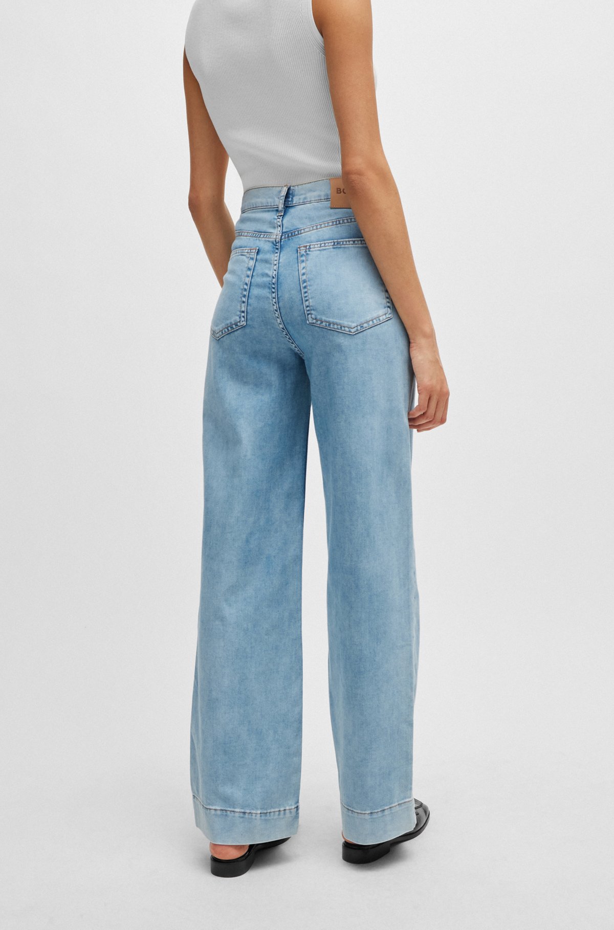 Regular-fit jeans met hoge taille van blauw denim, Turkoois