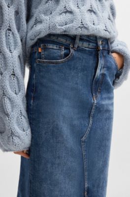 BOSS - Midirock aus blauem Stretch-Denim