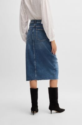 BOSS - Midirock aus blauem Stretch-Denim