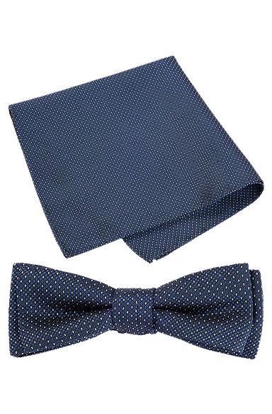 Комплект из платка-паше и галстука из смесового шелка, Темно-синий