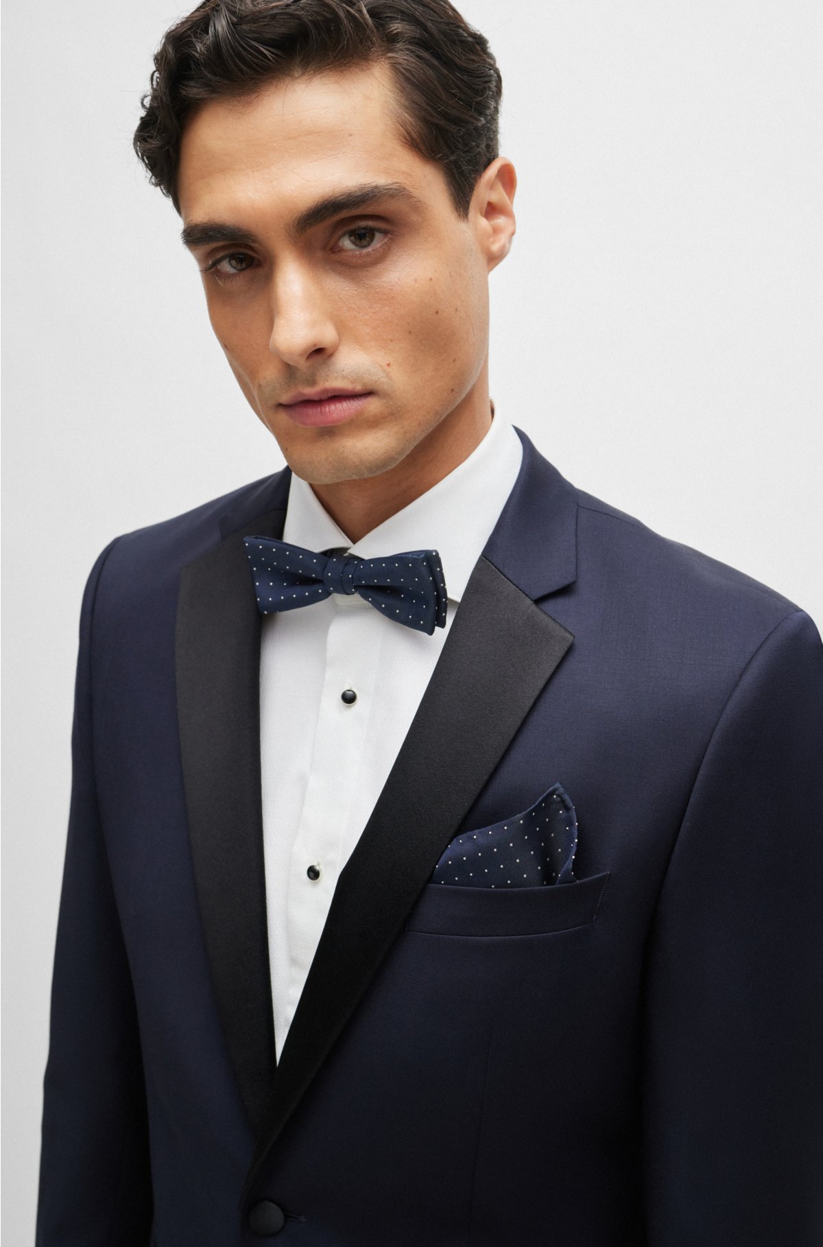 Silk-blend tie and pocket square set, Dark Blue