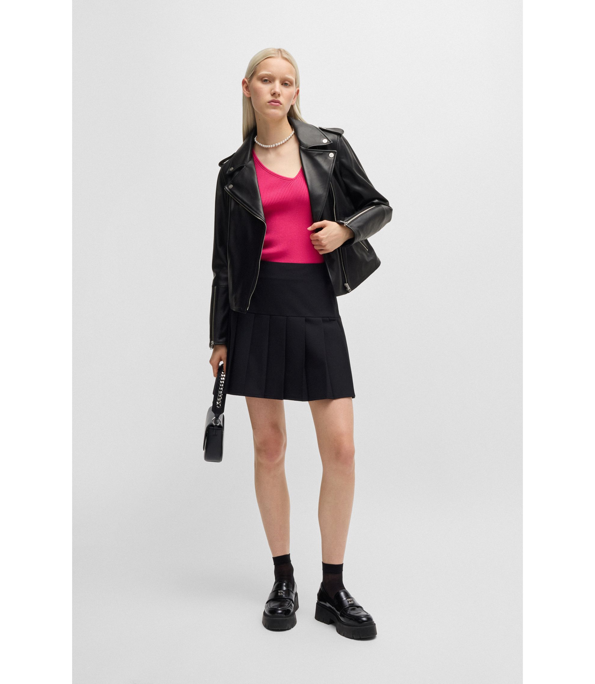 HUGO - レギュラーフィット バイカージャケット レザー アシンメトリー