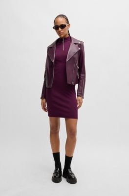 Regular-fit bikerjas van leer met asymmetrische rits, Donkerrood