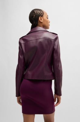 Blouson de motard Regular Fit en cuir avec fermeture &eacute;clair asym&eacute;trique, Rouge sombre