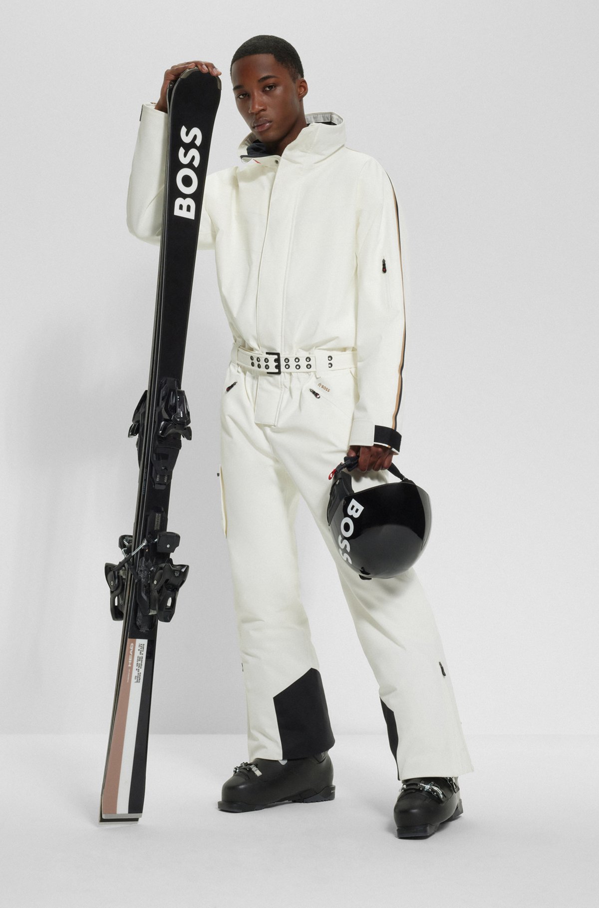 BOSS x Perfect Moment branded ski suit with stripes, Natural