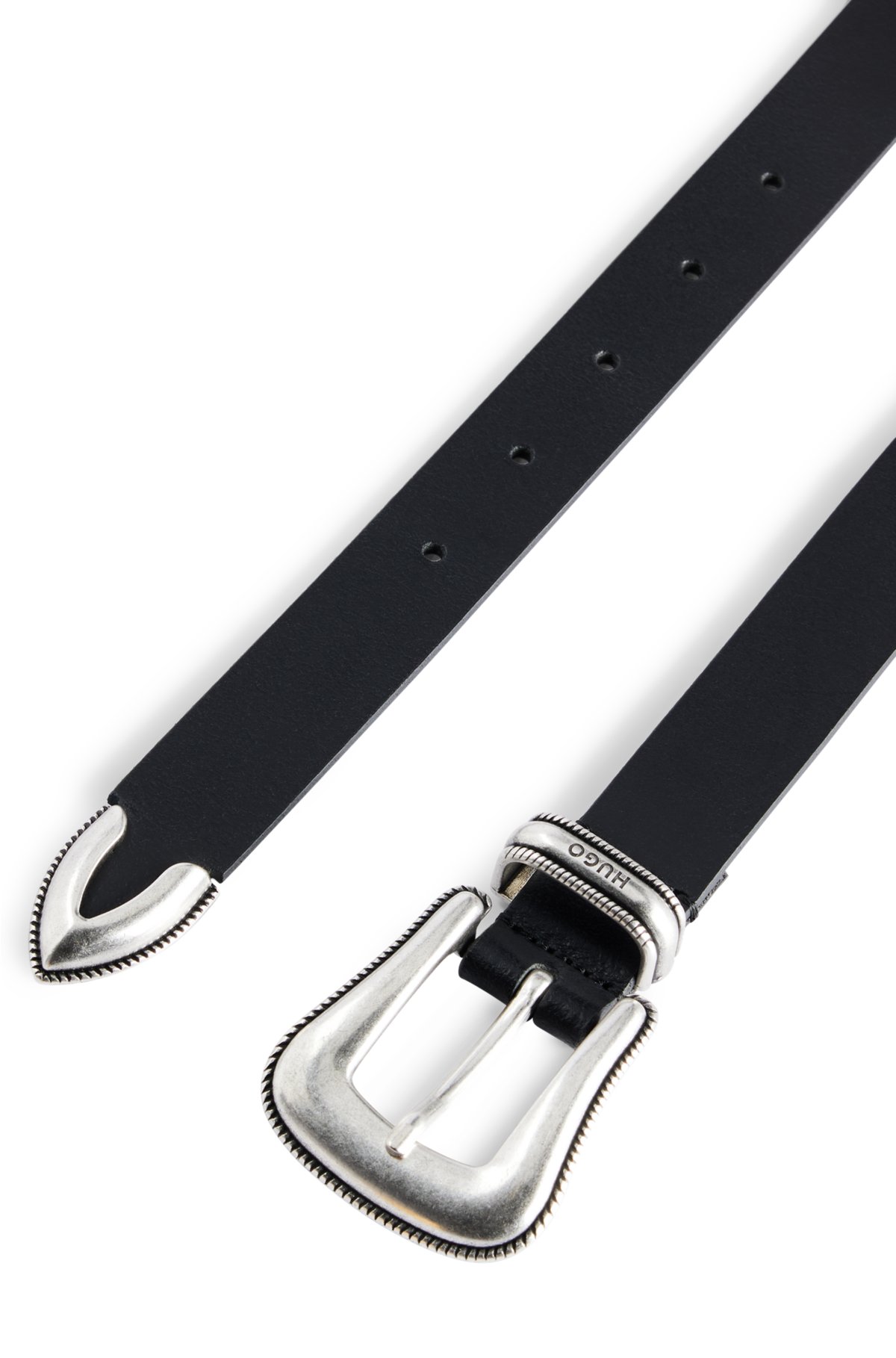 Italian-leather belt with branded keeper, Black