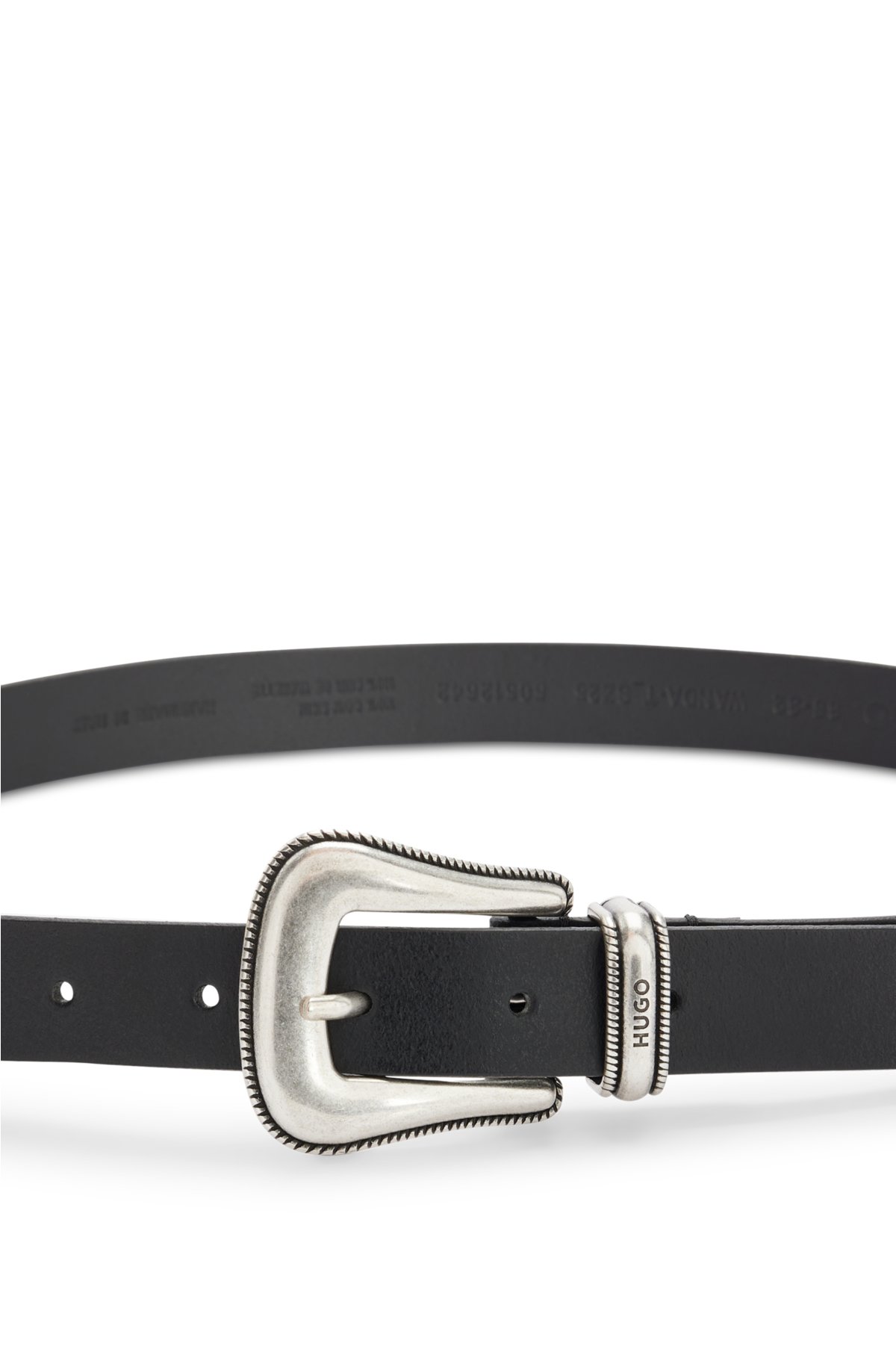 Italian-leather belt with branded keeper, Black