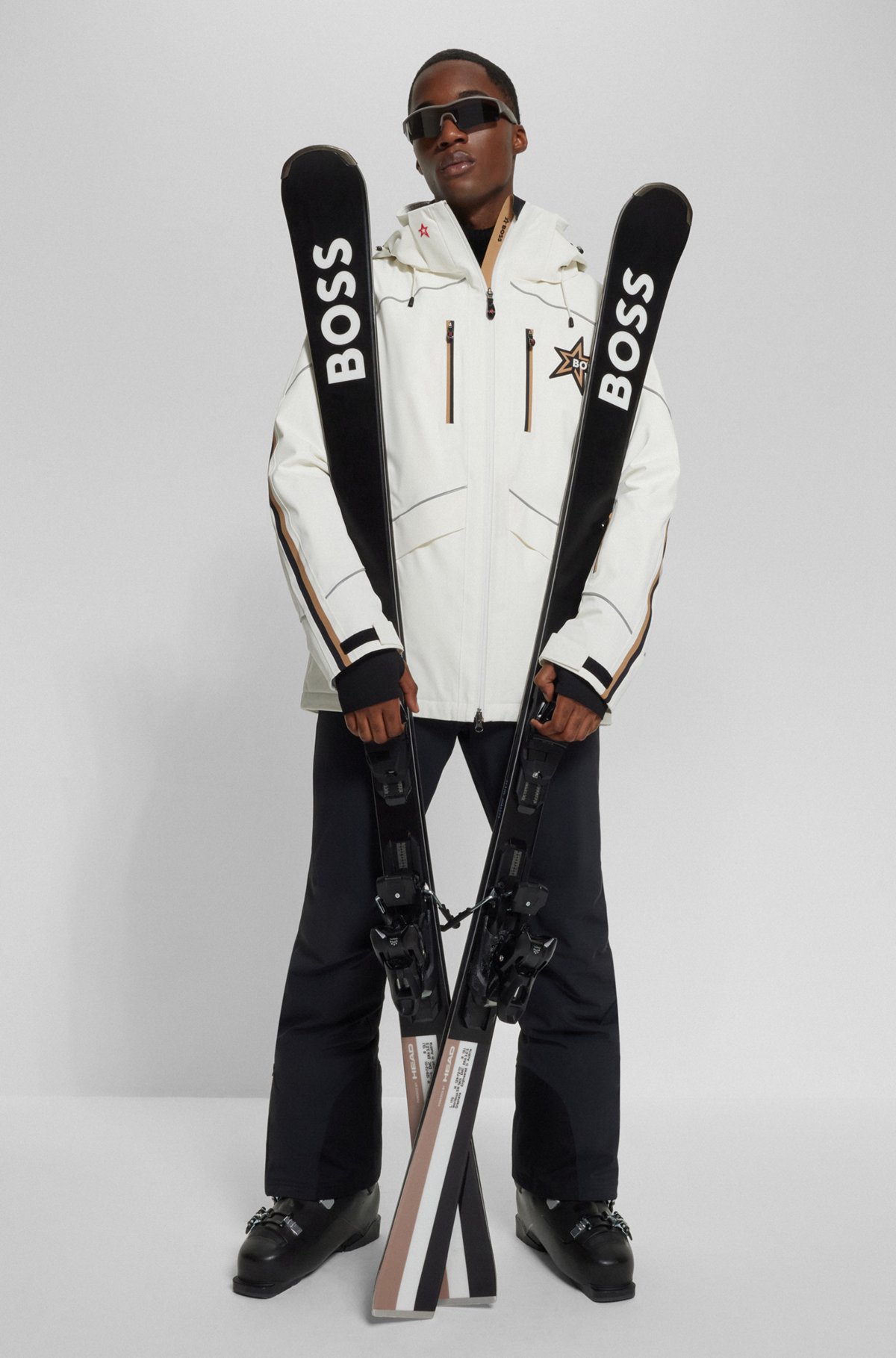 BOSS x Perfect Moment Daunen-Skijacke mit Kapuze und speziellem Branding, Natur
