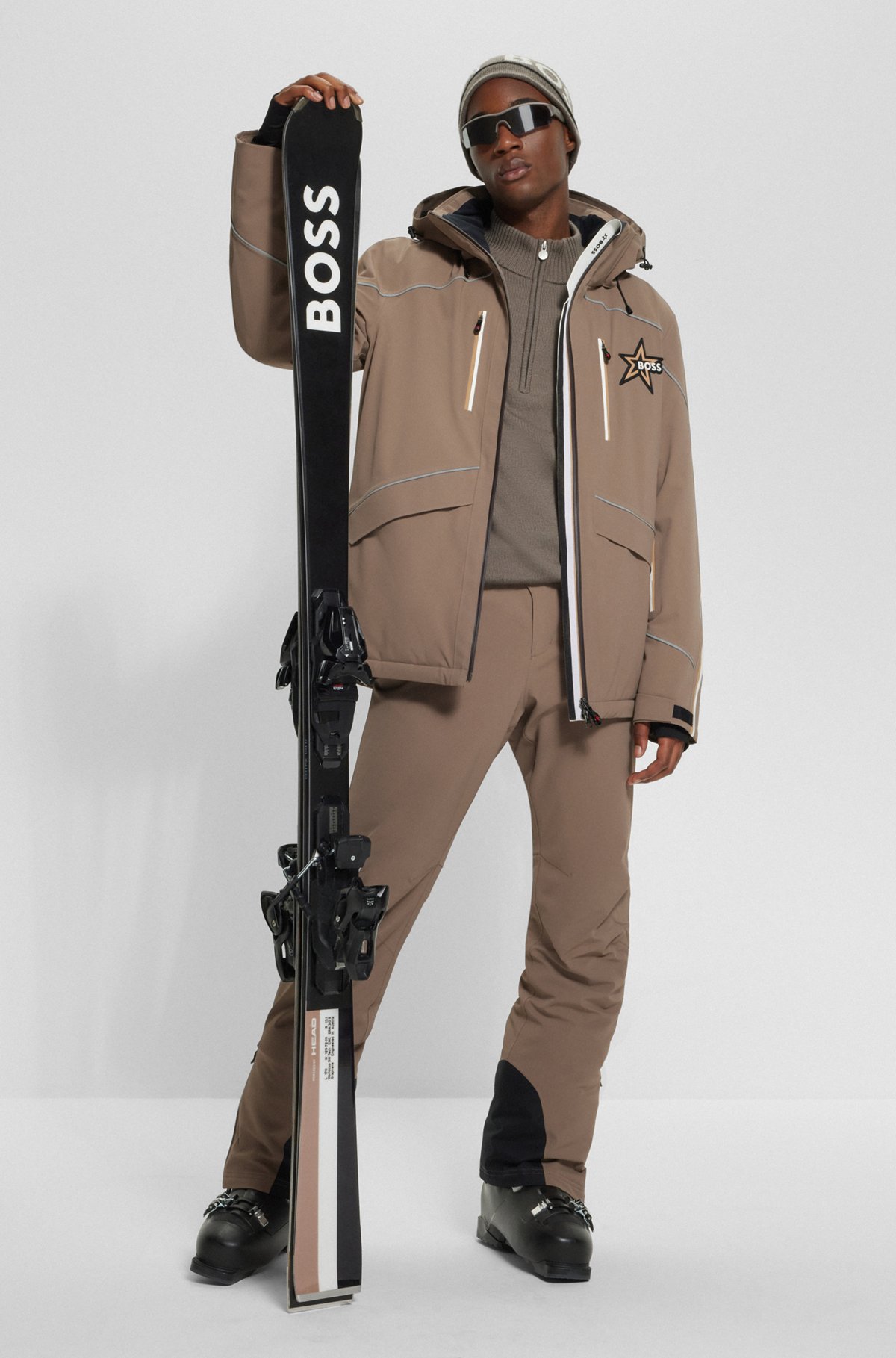 BOSS x Perfect Moment Daunen-Skijacke mit Kapuze und speziellem Branding, Braun
