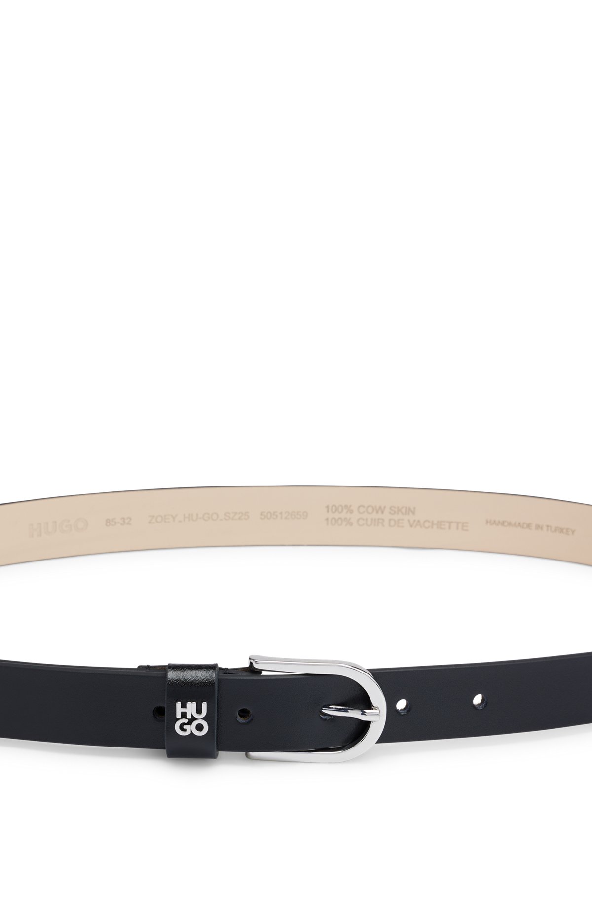 Italian-leather belt with stacked-logo hardware trim, Black