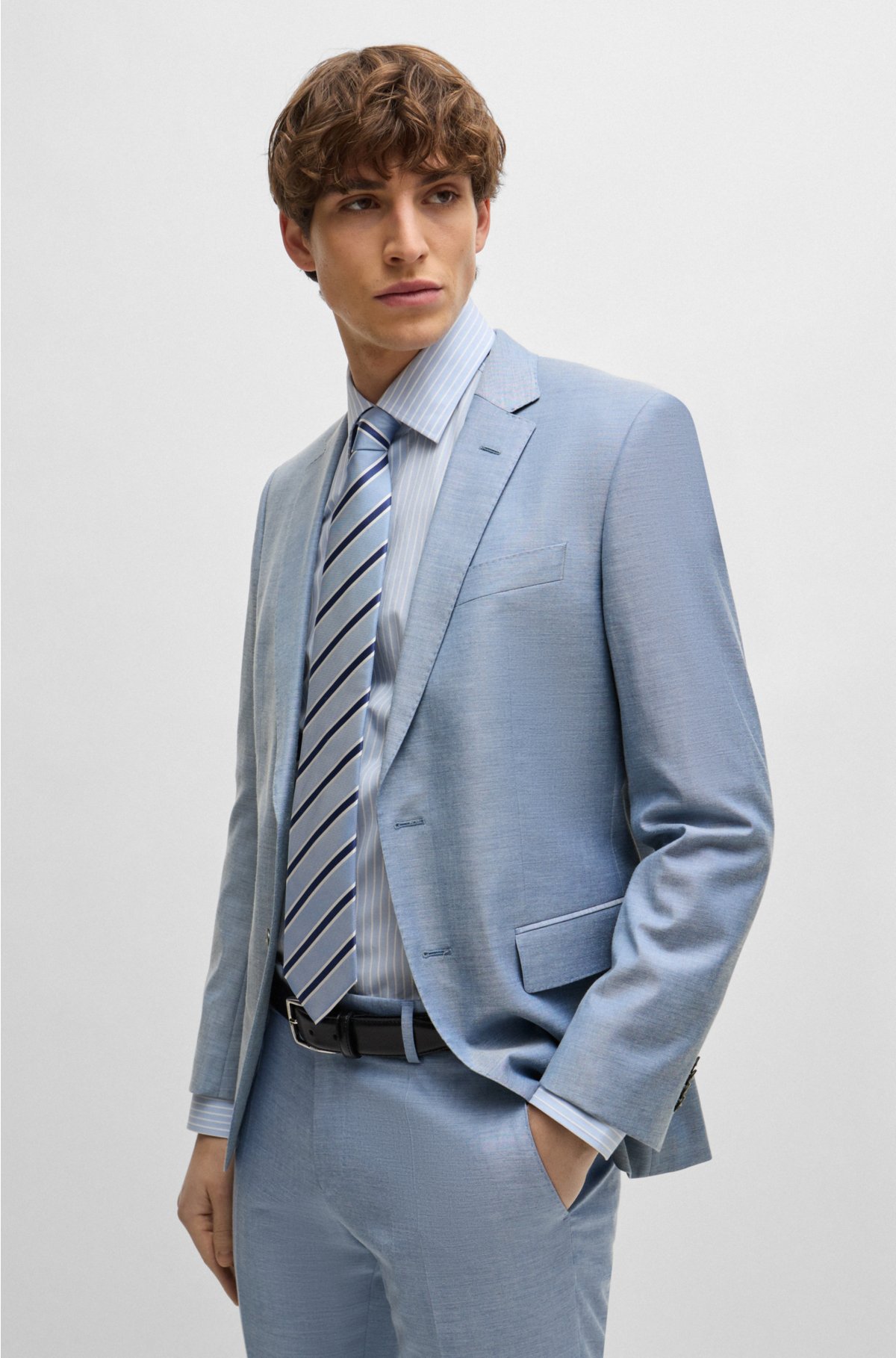 BOSS - Slim-fit shirt in striped easy-iron stretch cotton