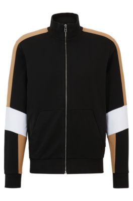 BOSS - Cotton-blend zip-up sweatshirt with colour-blocking