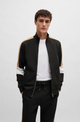 BOSS - Cotton-blend zip-up sweatshirt with colour-blocking