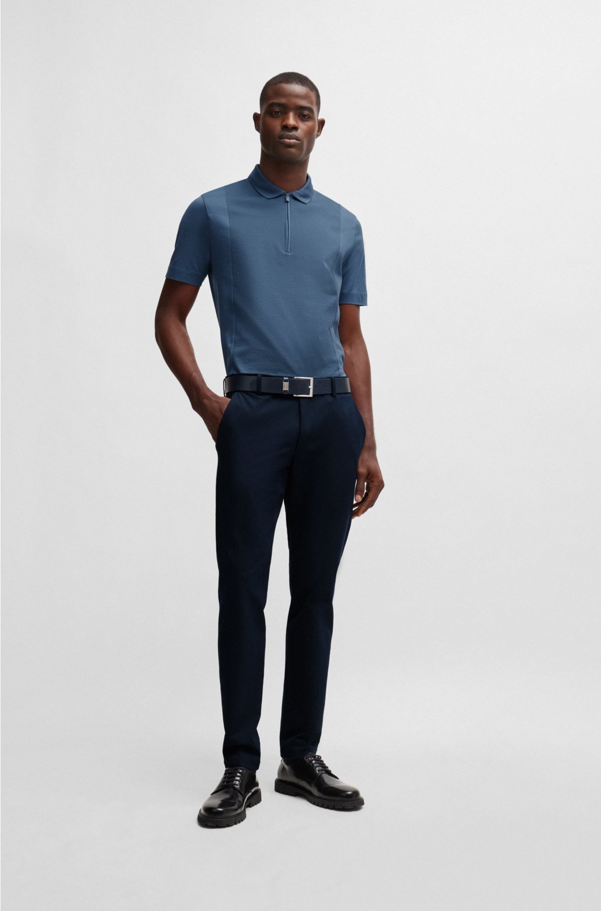 BOSS - Zip-neck polo shirt in stretch cotton