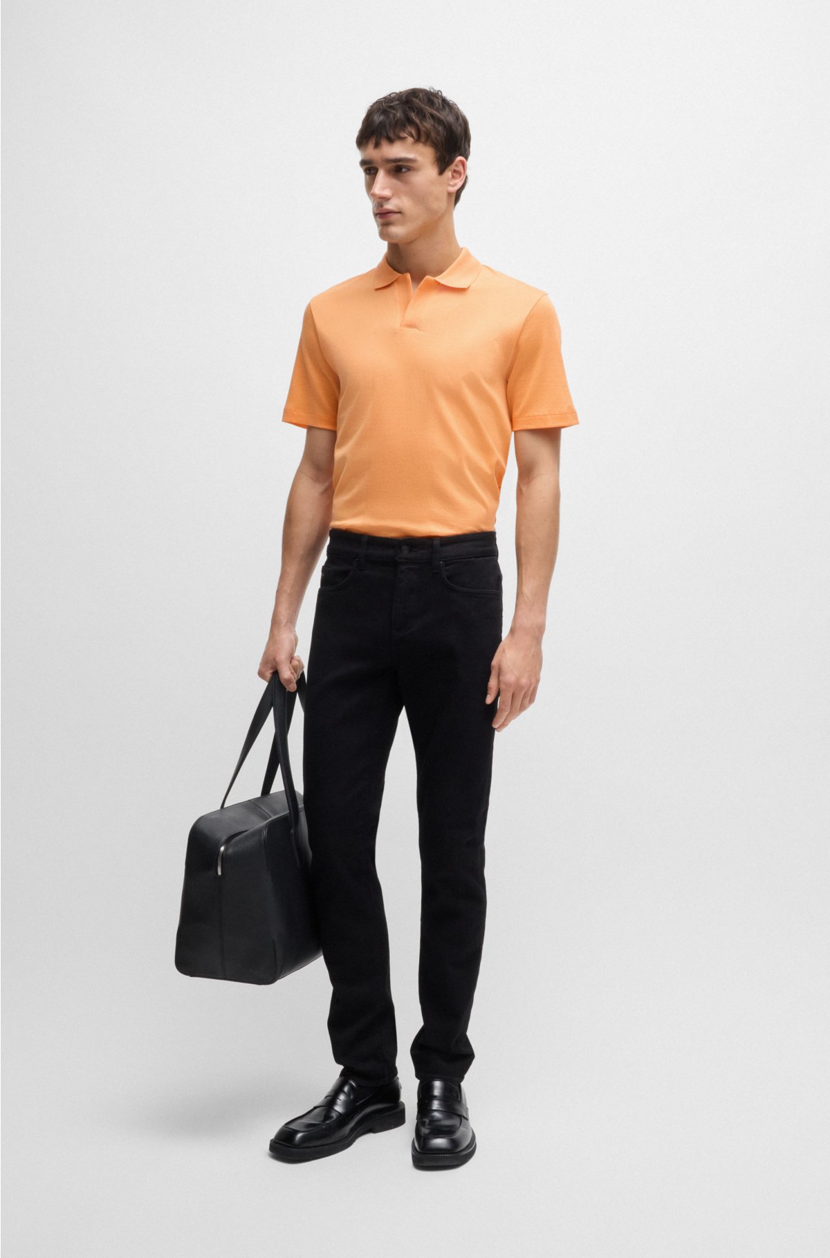 Johnny-collar polo shirt in mixed-structure cotton, Orange