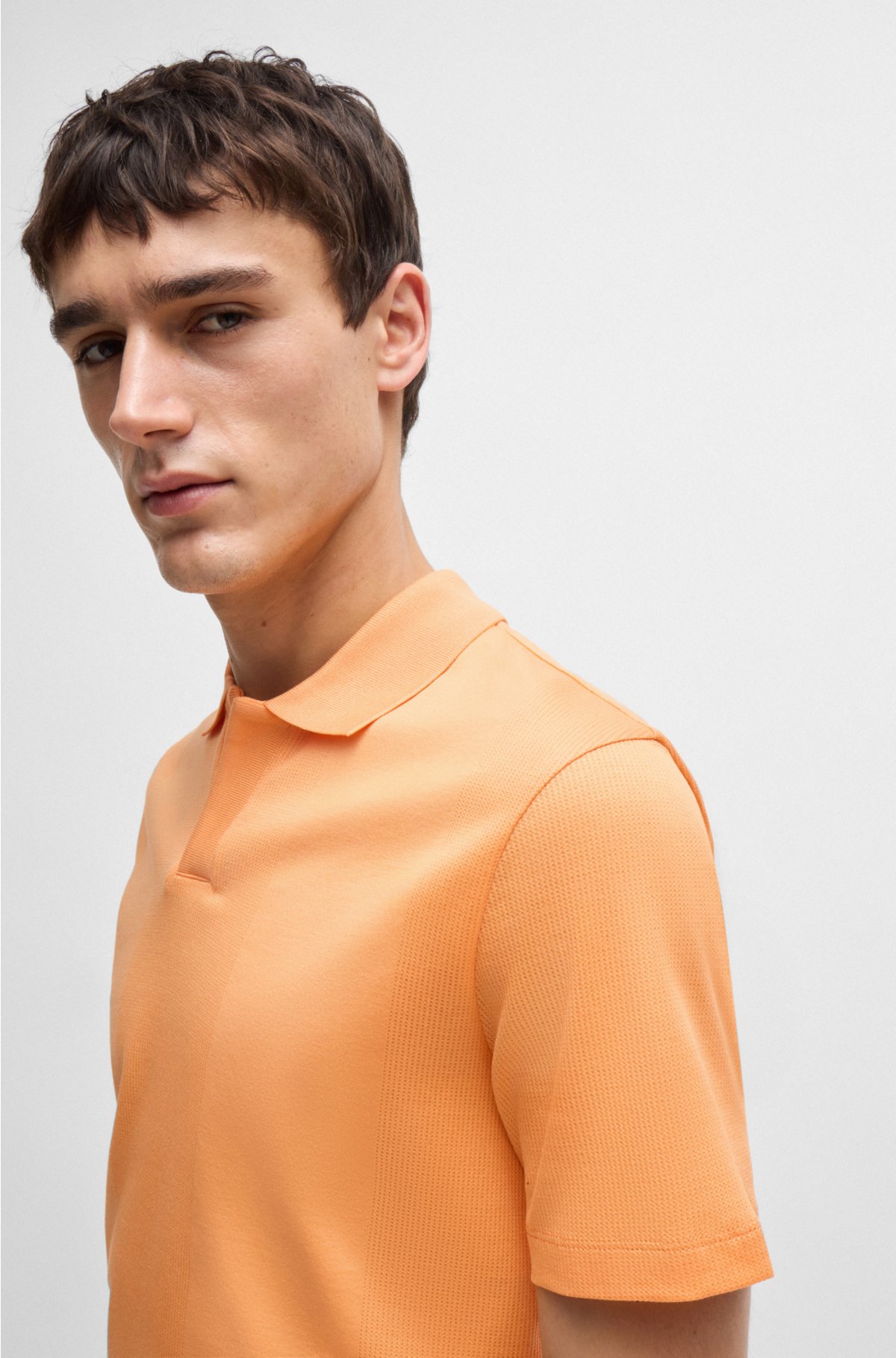 Johnny-collar polo shirt in mixed-structure cotton, Orange