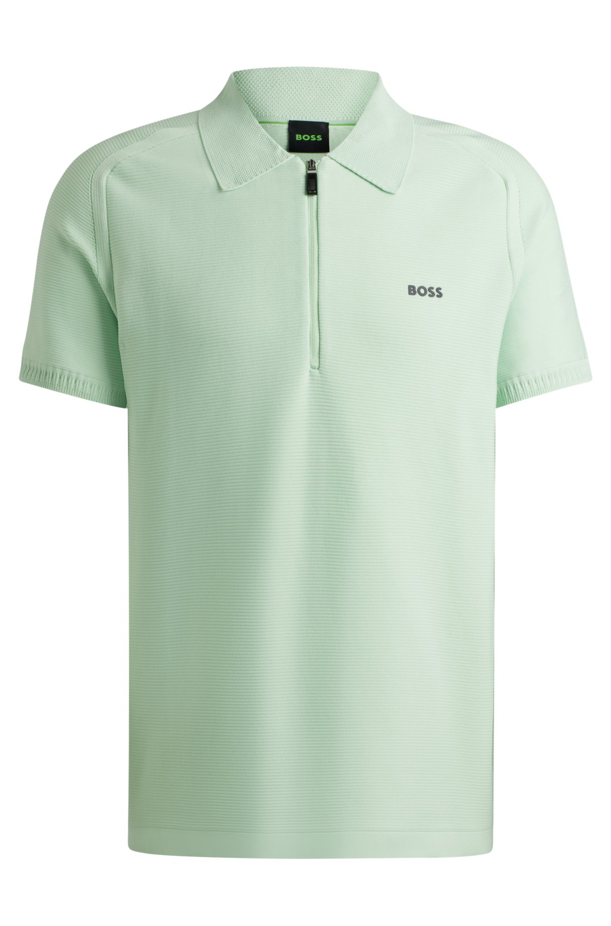 Short-sleeved zip-neck polo sweater with logo detail, Light Green