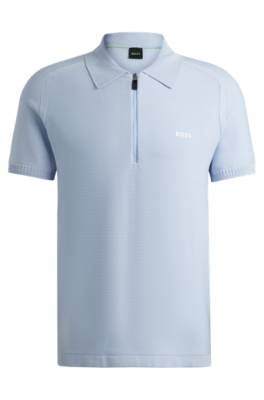 Hugo Boss Short-sleeved Zip-neck Polo Sweater With Logo Detail In Blue