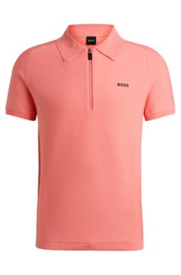 Hugo Boss Short-sleeved Zip-neck Polo Sweater With Logo Detail In Pink