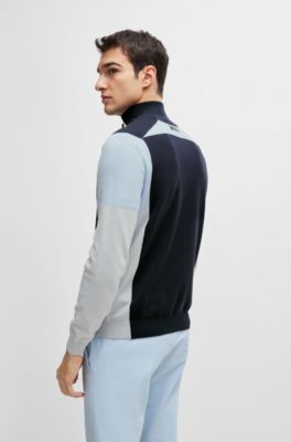 BOSS Cottonblend zipneck sweater with embroidered logos