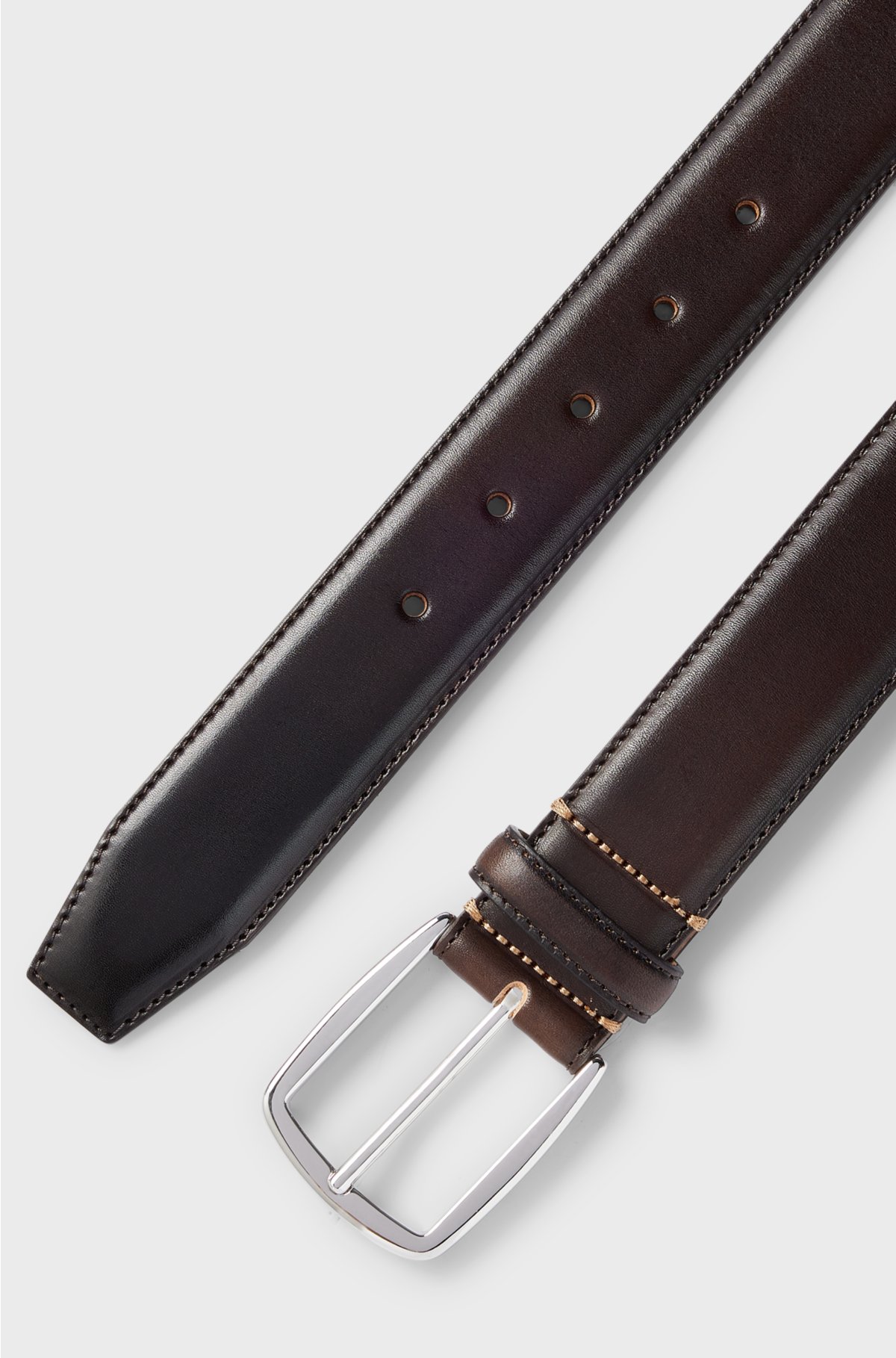 Italian-leather belt with silver-tone pin buckle, Dark Brown