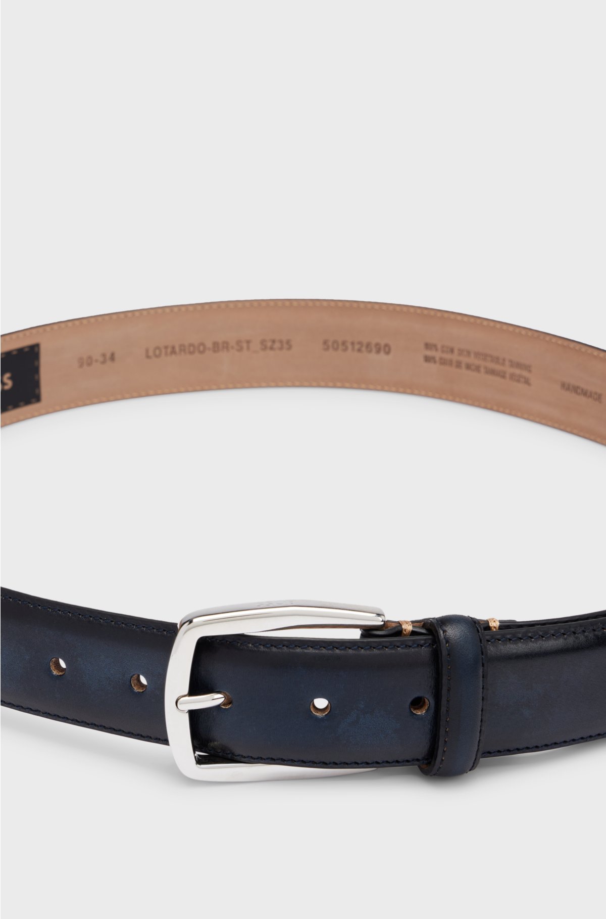Italian-leather belt with silver-tone pin buckle, Dark Blue
