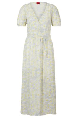 Wrap-front dress in printed fabric, Patterned