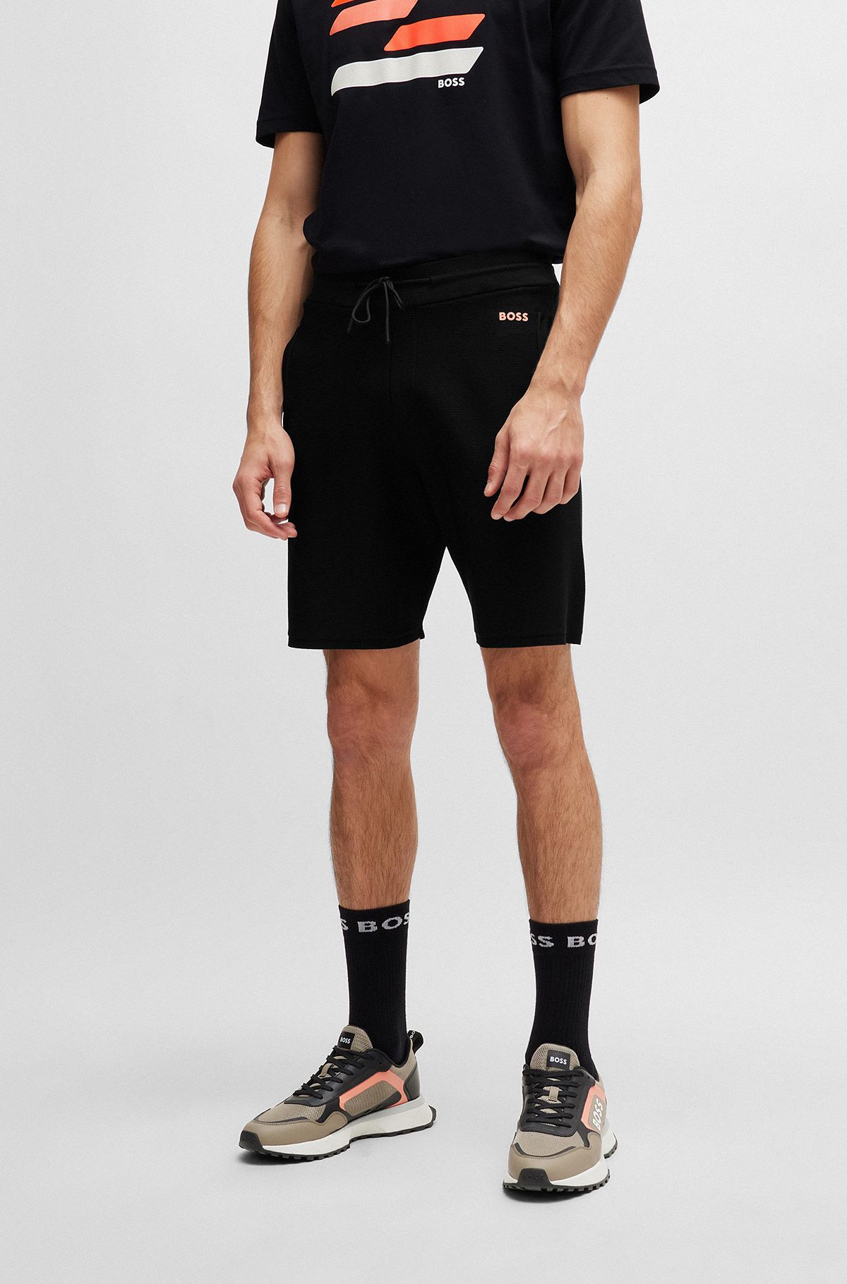 Regular-fit shorts in stretch fabric with logo detail, Black