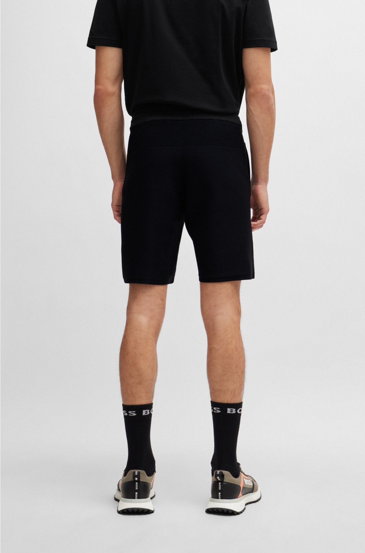 Regular-fit shorts in stretch fabric with logo detail, Black