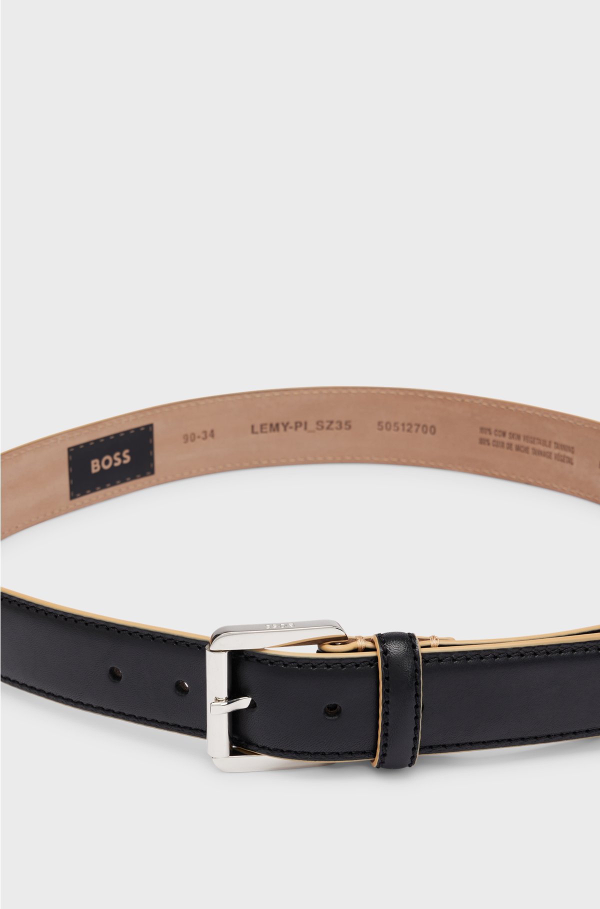 Italian-leather belt with contrast edges and stitching, Black
