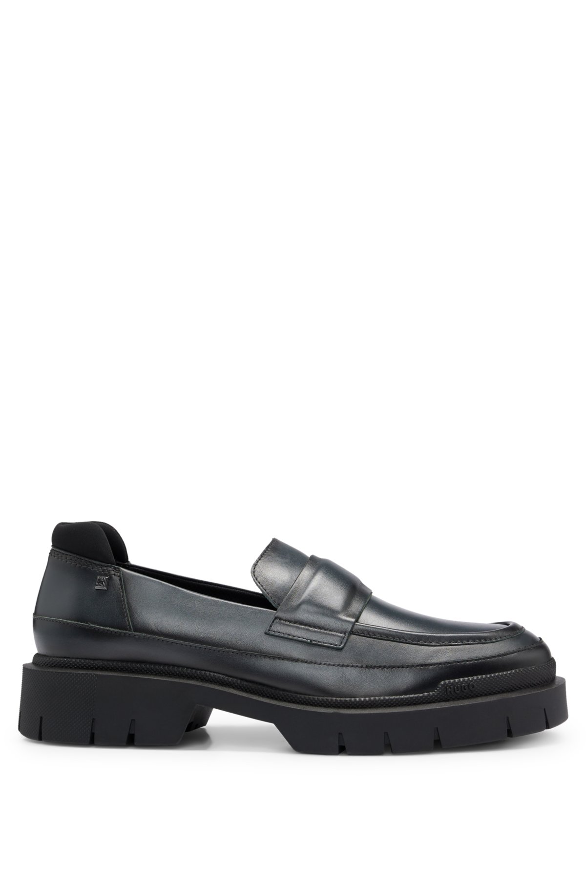 Nappa-leather moccasins with padded penny trim, Dark Grey