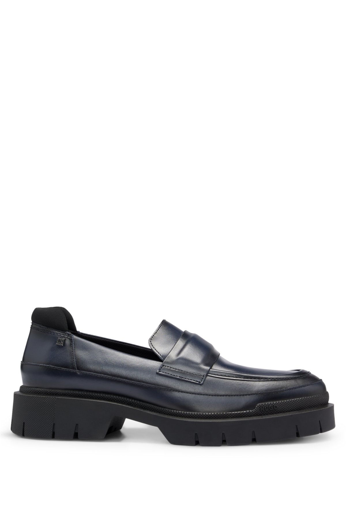 Nappa-leather moccasins with padded penny trim, Dark Blue