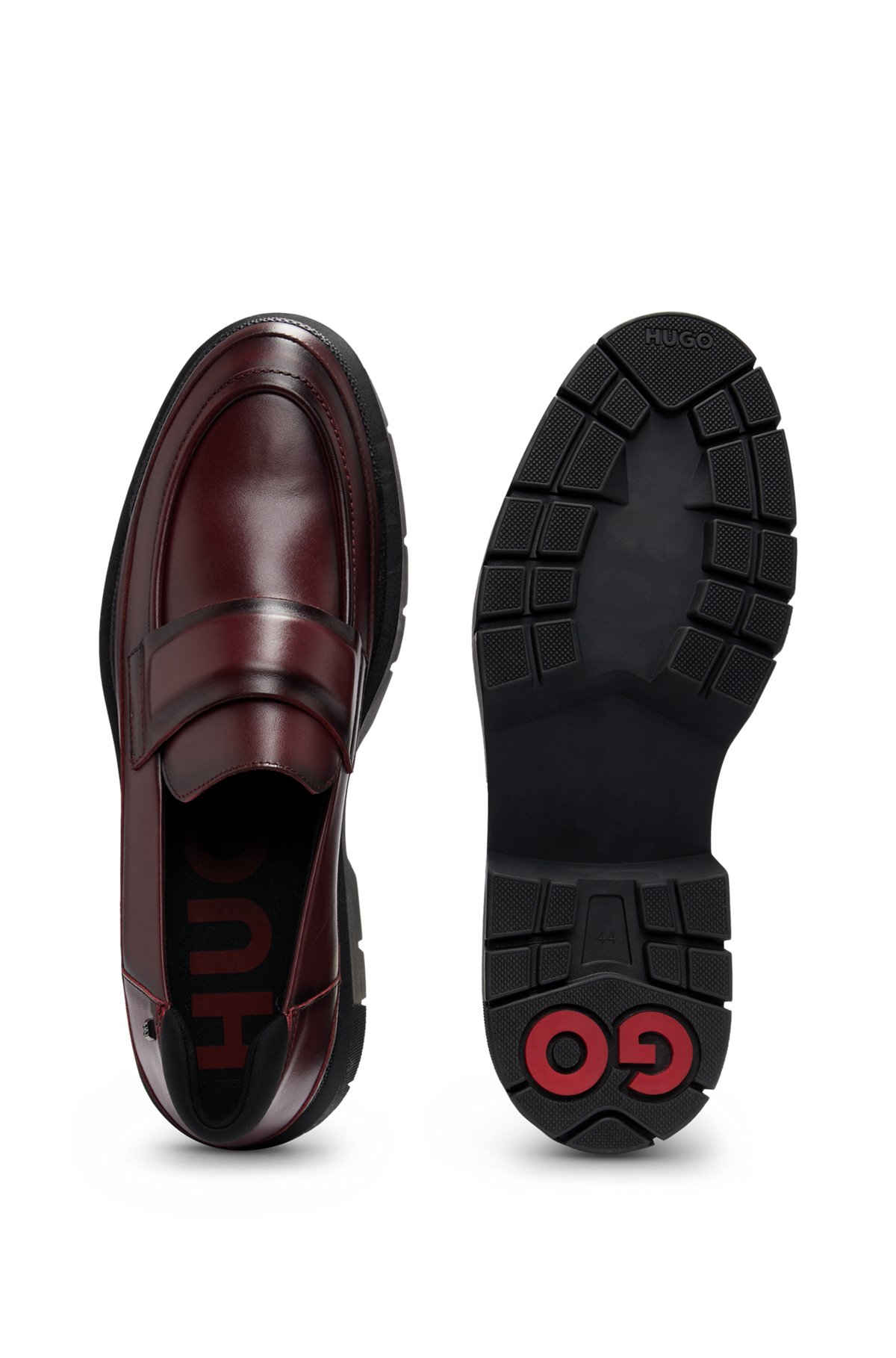Nappa-leather moccasins with padded penny trim, Dark Red