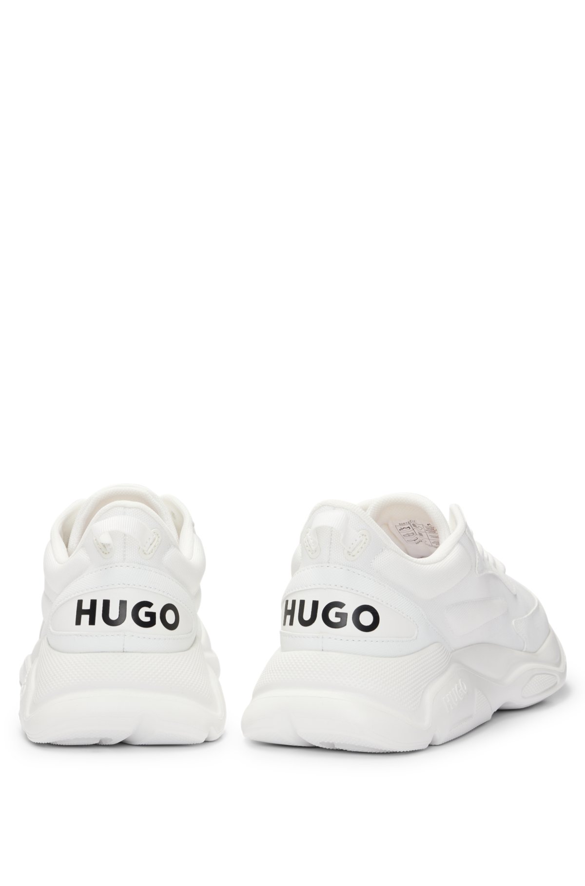 Mixed-material trainers with contrast logos, White