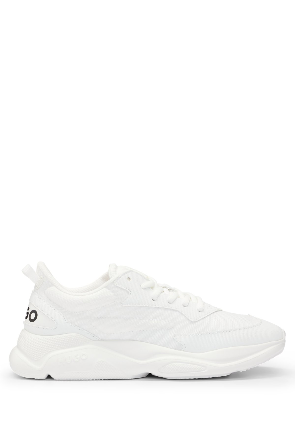 Mixed-material trainers with contrast logos, White