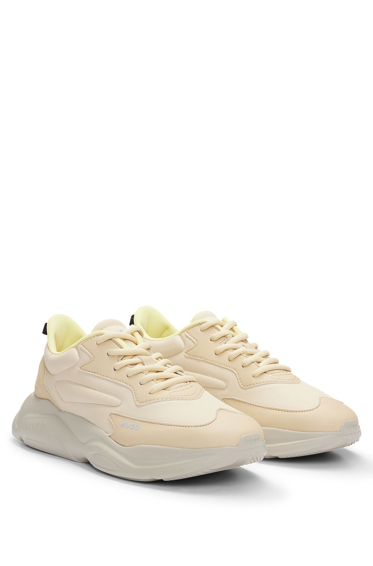 Mixed-material trainers with contrast logos, Beige