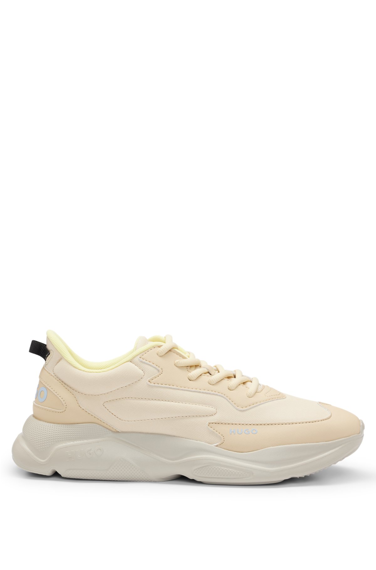 Mixed-material trainers with contrast logos, Beige