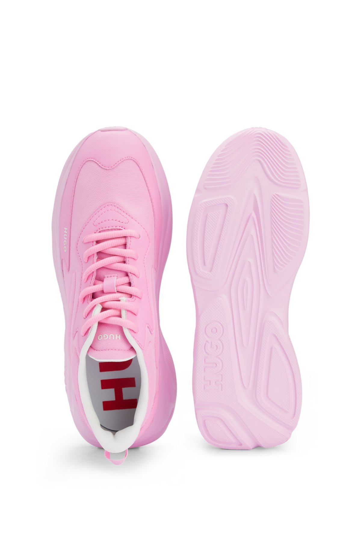Mixed-material trainers with contrast logos, Pink