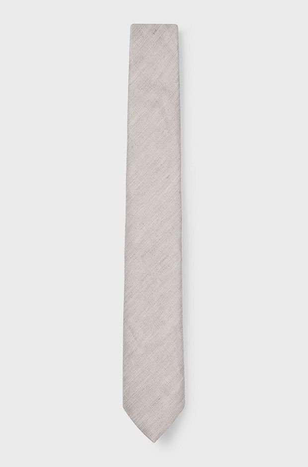 Jacquard tie in cotton and linen, Silver