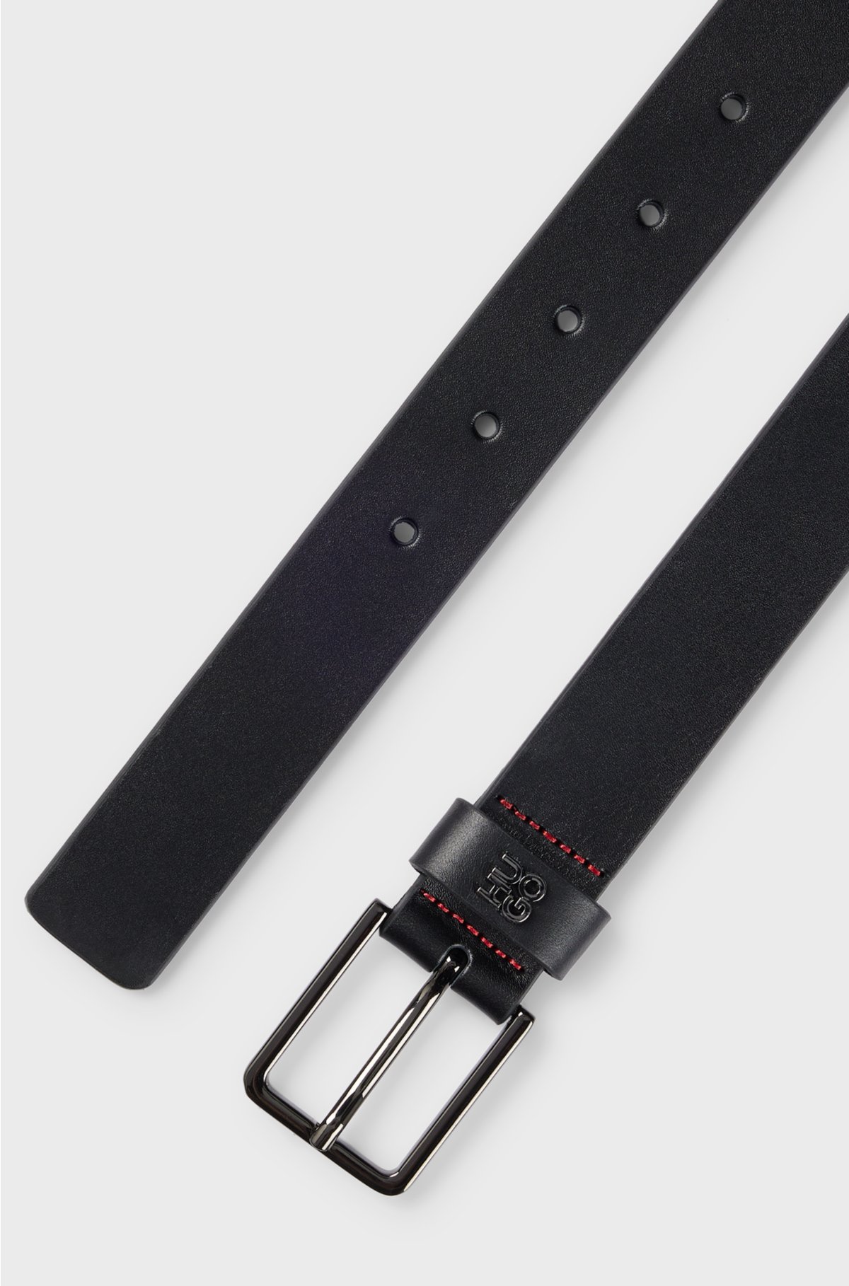 Leather belt with stacked-logo keeper and polished hardware, Black