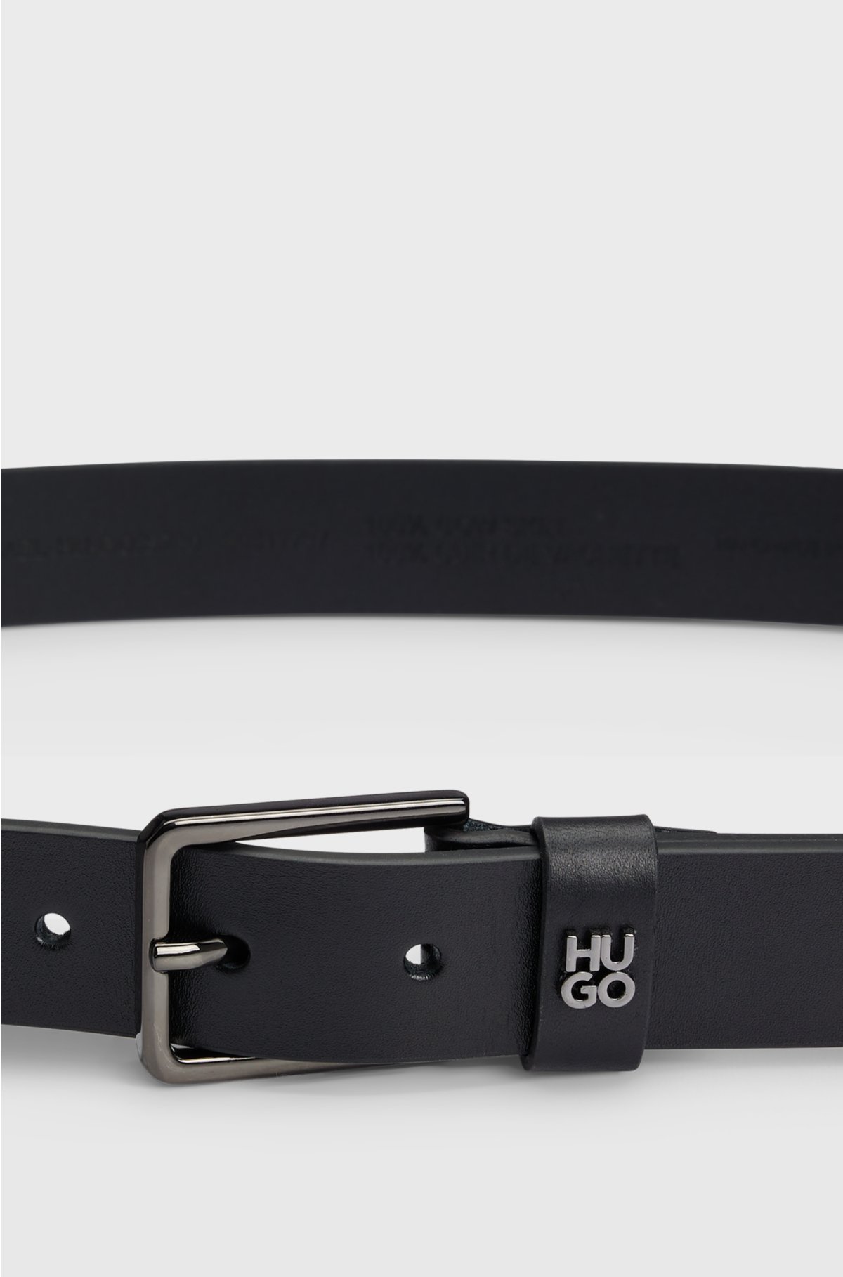 Leather belt with stacked-logo keeper and polished hardware, Black
