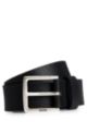 Grained Italian-leather belt with logo buckle, Black