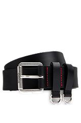 Cinturón de piel italiana con detalles de anillas semicirculares, Negro