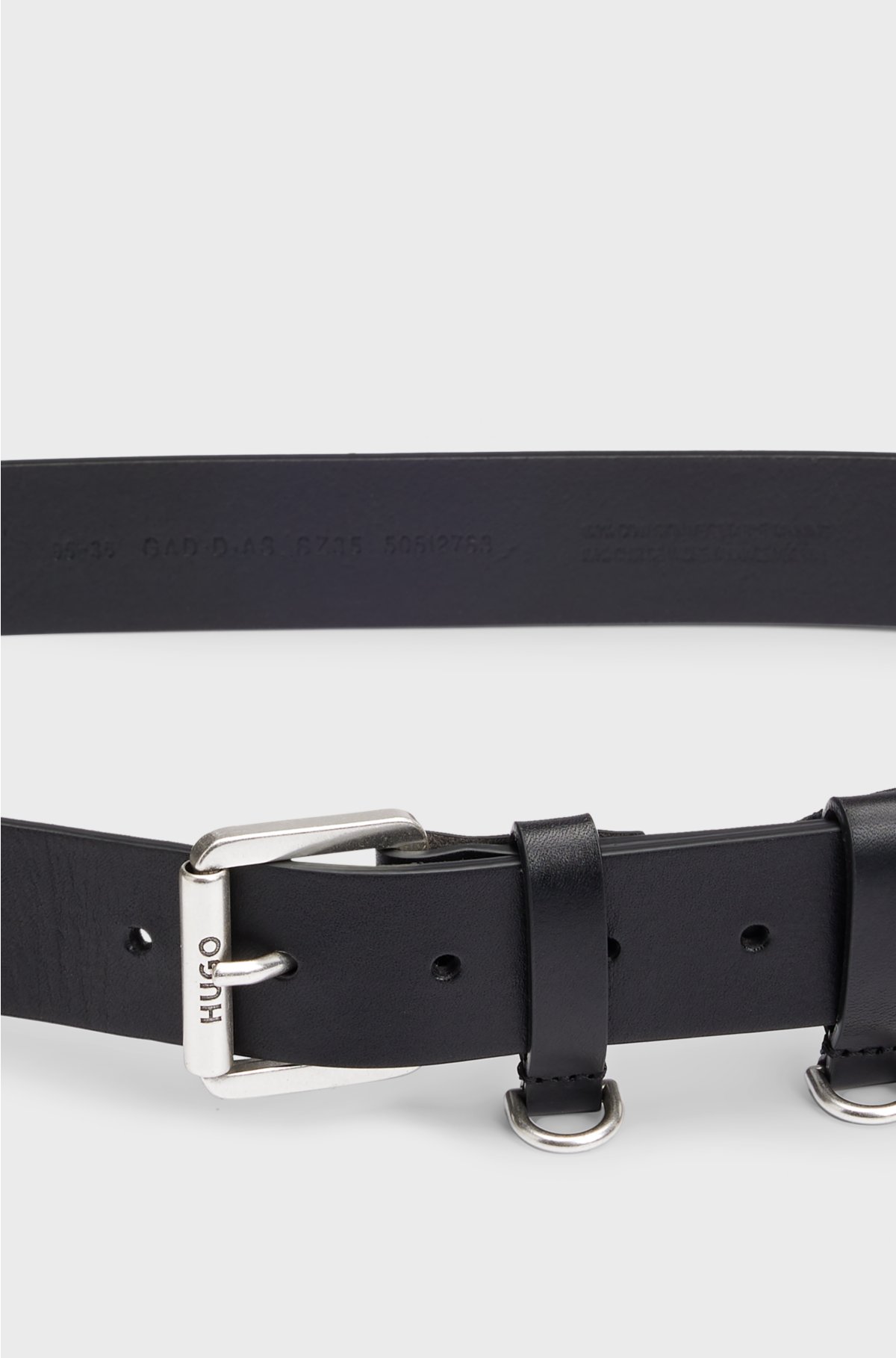 Italian-leather belt with D-ring details, Black