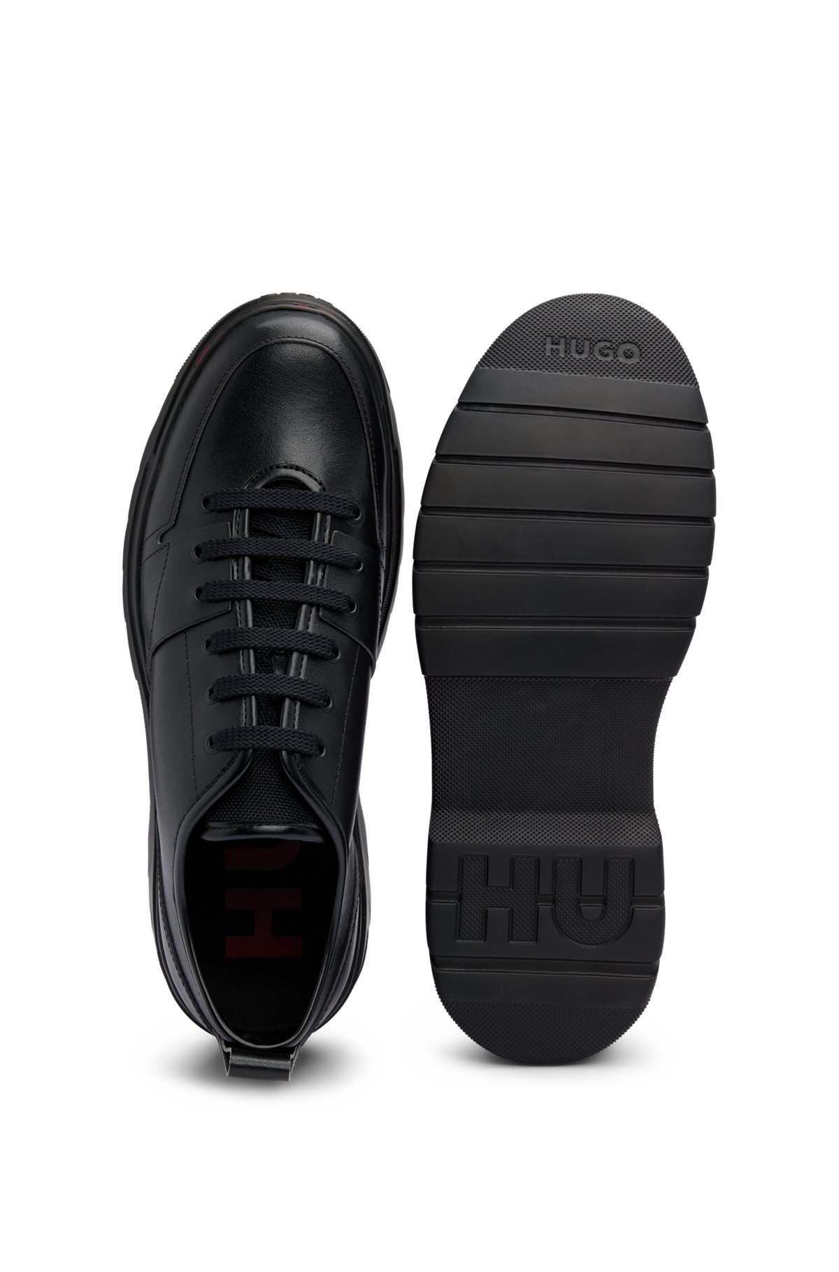 Leather Oxford shoes with stacked logo and EVA sole, Black