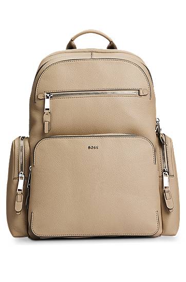Grained-leather backpack with logo lettering, Hugo boss