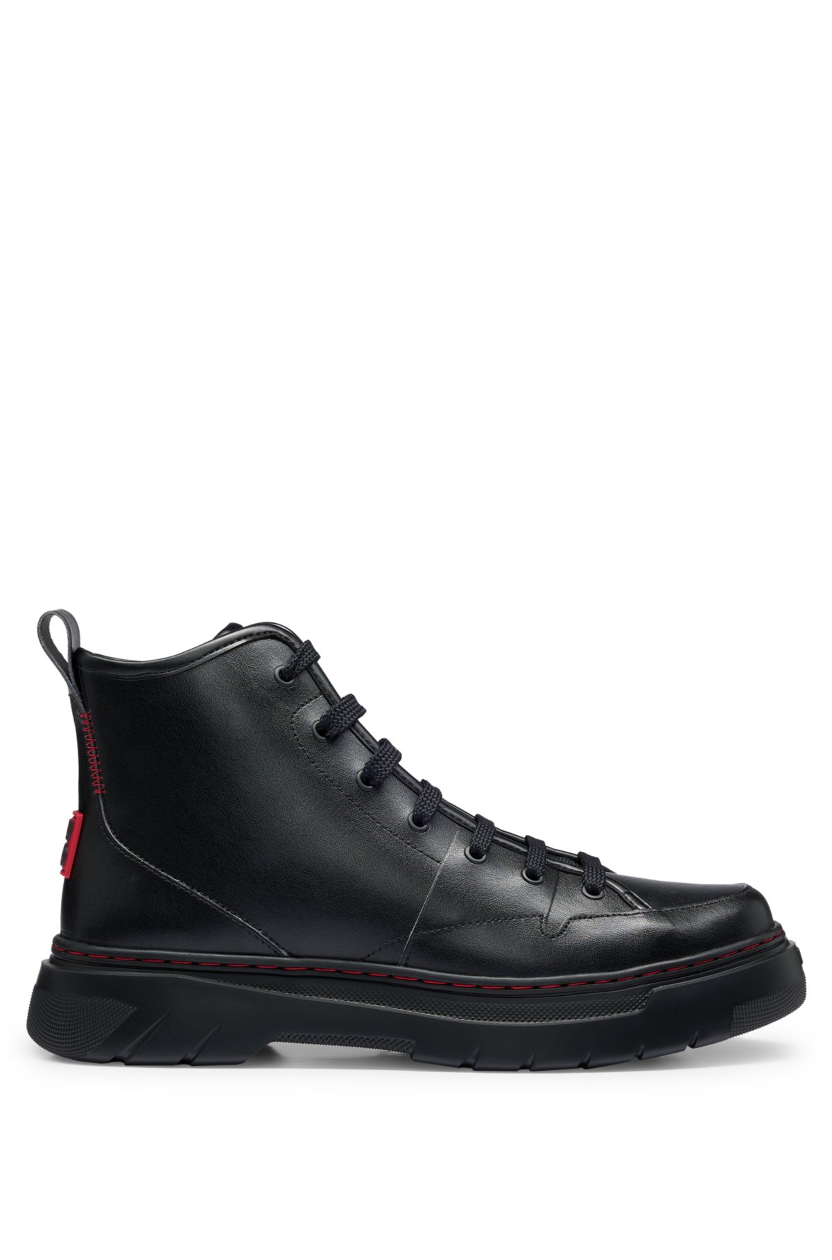 High-tops in split leather with red logo, Black