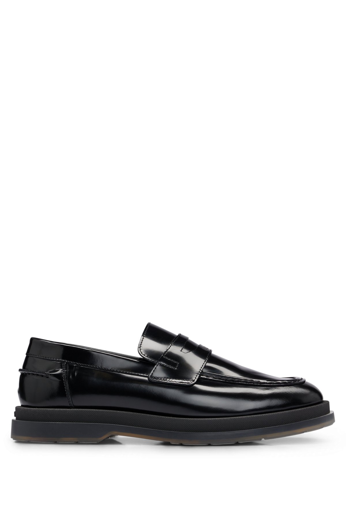Penny-trim moccasins in brush-off leather, Black