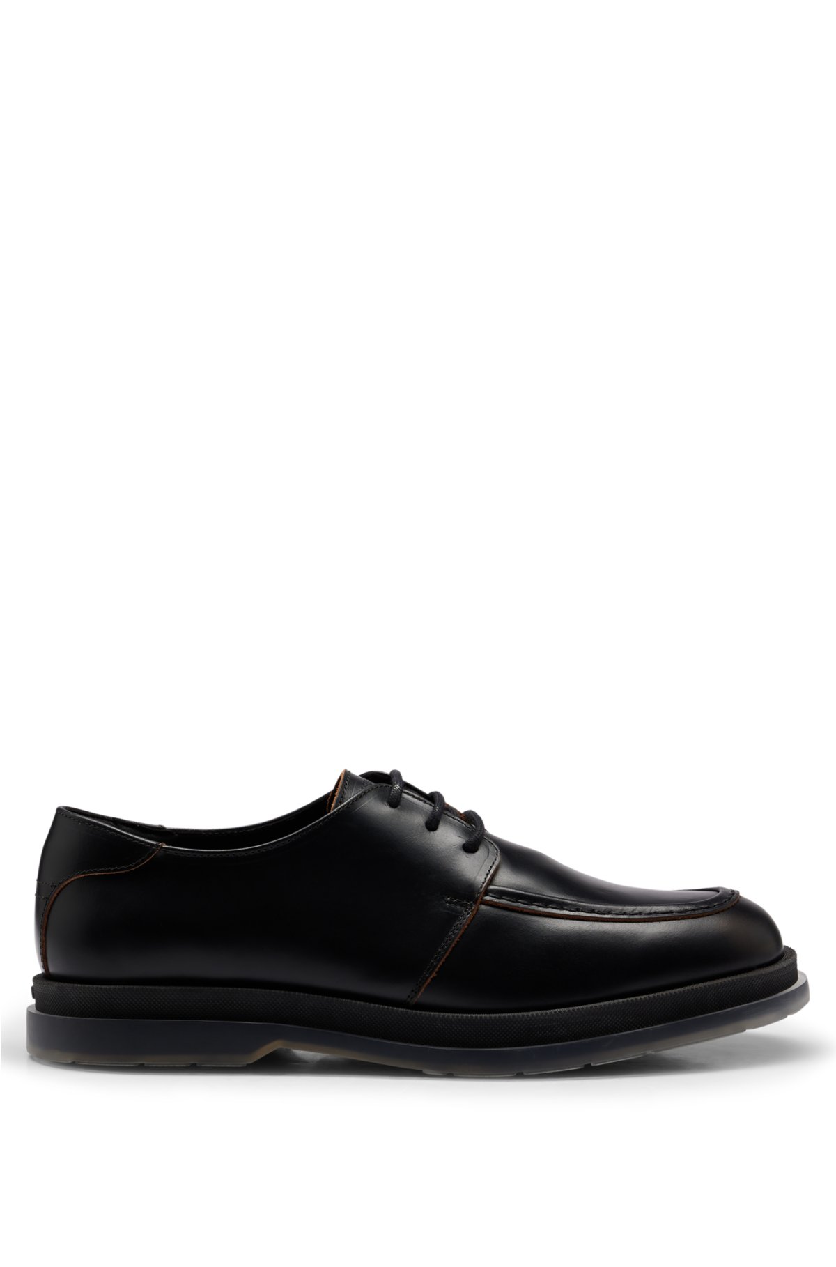 Leather Derby shoes with translucent rubber sole, Black