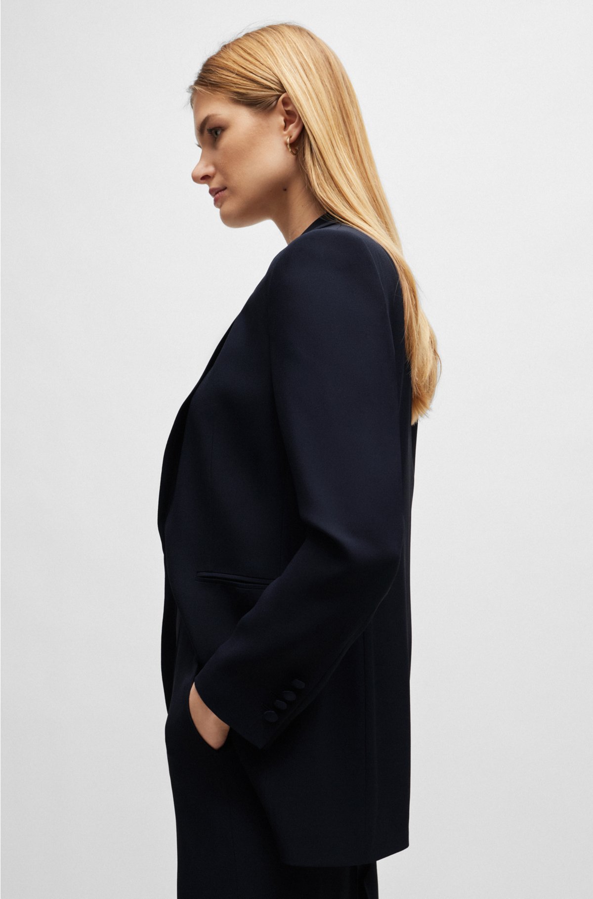 Regular-fit jacket with edge-to-edge front, Dark Blue